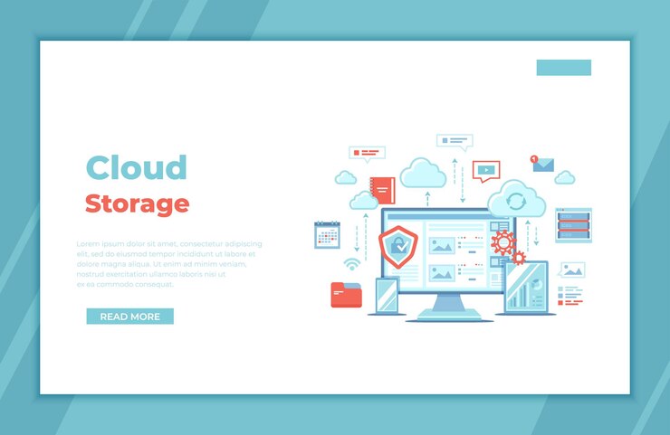Vector almacenamiento en la nube. computación en la nube en línea, alojamiento de red, servicios. computadora, teléfono, tableta, servidor,