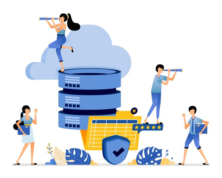 Vector almacenamiento en la nube conectado al sistema de base de datos con el mejor y más seguro nivel de satisfacción