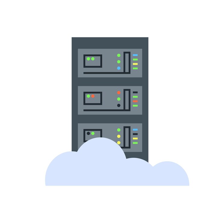 Vector almacenamiento en la nube equipo de servidor de alojamiento almacenamiento de datos en la nube en el servidor aislado en un fondo blanco gráficos vectoriales