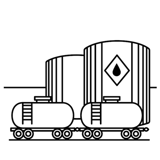 Almacenamiento y transporte de petróleo en tanques por ferrocarril Concepto de energía Ilustración de arte de línea vectorial