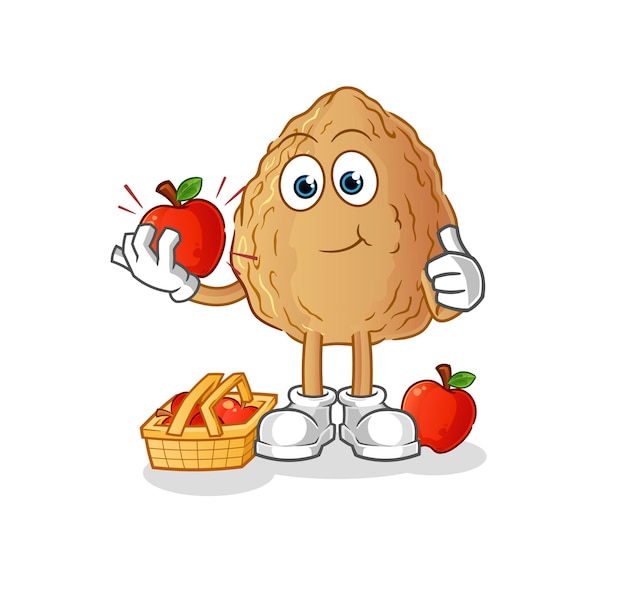 Almendra comiendo un vector de caracteres de ilustración de manzana