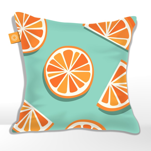 Almohada o cojín con estampado de naranja, pomelo, mandarina o clementina