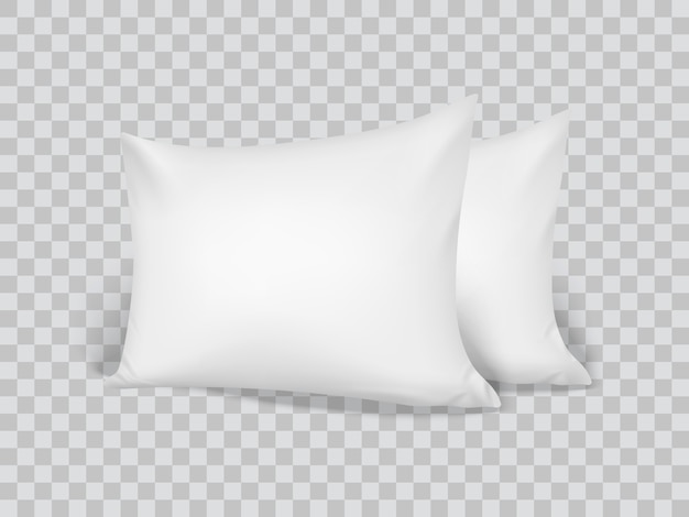 Almohadas blancas 3d realistas. De cerca. Vista frontal