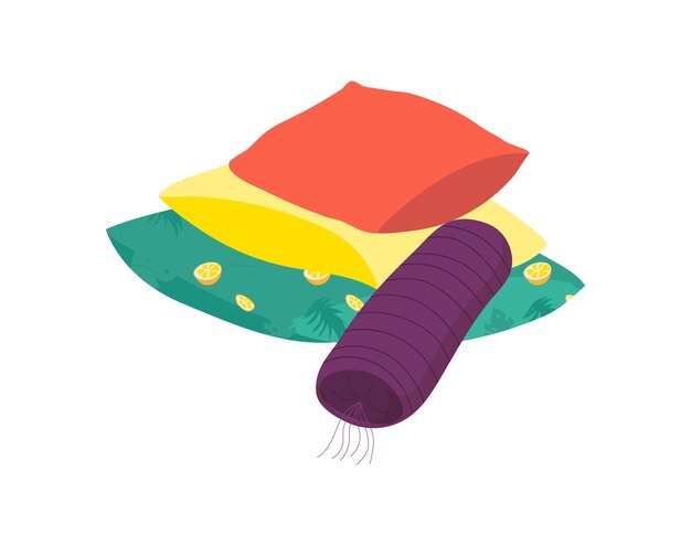 Vector almohadas coloridas y esteras de yoga enrolladas accesorios para la comodidad y el bienestar en el hogar accesorios para la relajación y el cuidado personal en el hogar