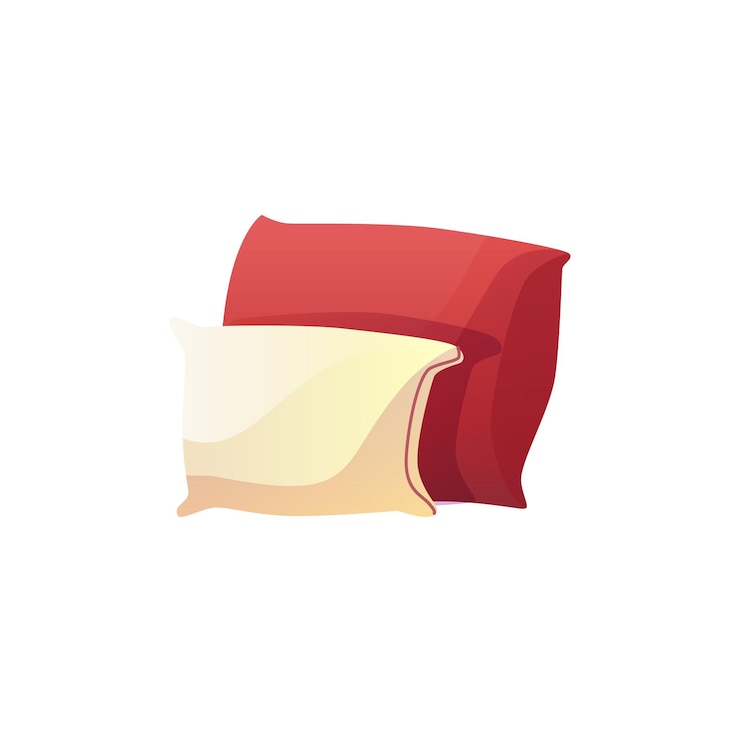 Vector almohadas de dibujos animados planos vectoriales aisladas sobre fondo vacío: muebles modernos, elementos interiores de dormitorio, concepto de vida hogareña de confort, diseño de anuncios de banner de sitio web