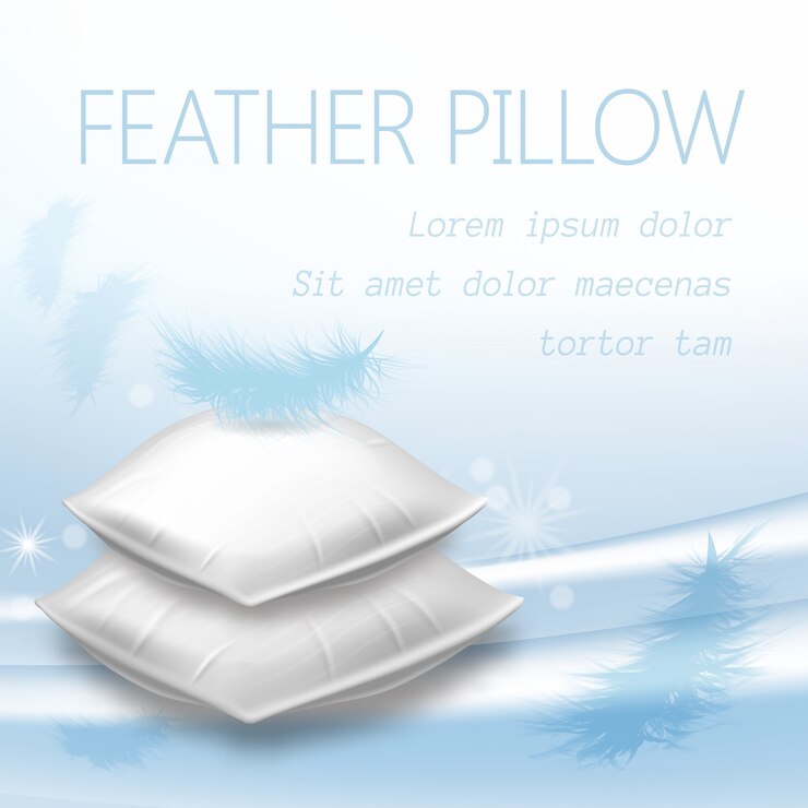 Vector almohadas rectangulares en blanco con pluma en la parte superior