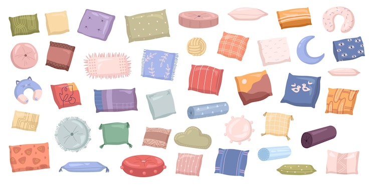 Vector almohadas textiles conjunto vectorial decoración interior del hogar