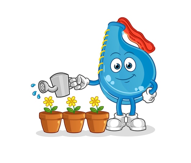 almohadilla de patada que riega la mascota de las flores. vector de dibujos animados