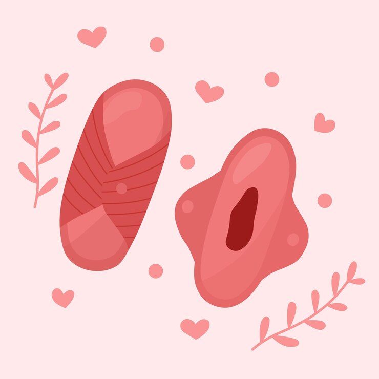 Vector almohadillas reutilizables lavables sin desperdicio menstrual set ilustraciones almohadillas absorbentes sangrientas rosas