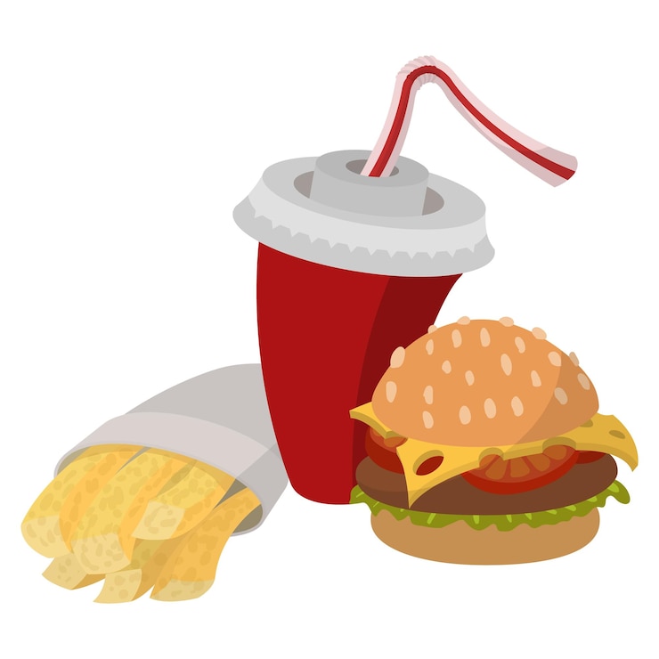 Vector almuerzo de comida rápida ambientado en estilo de dibujos animados