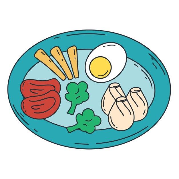 Almuerzo porción de carne de huevo dim sum y brócoli comida asiática tradicional vector ilustración chino