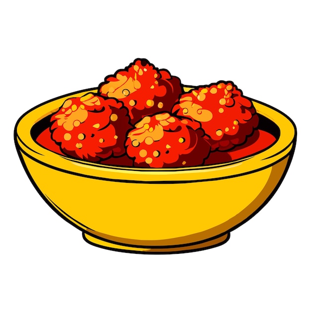 Almuerzos de pollo en salsa de curry en la ilustración vectorial del cuenco