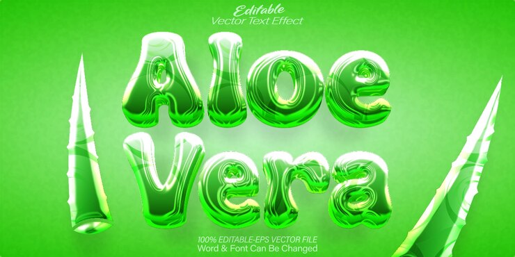 Vector aloe vera efecto de texto vectorial editable alfabeto verde gel fresco planta de hierbas