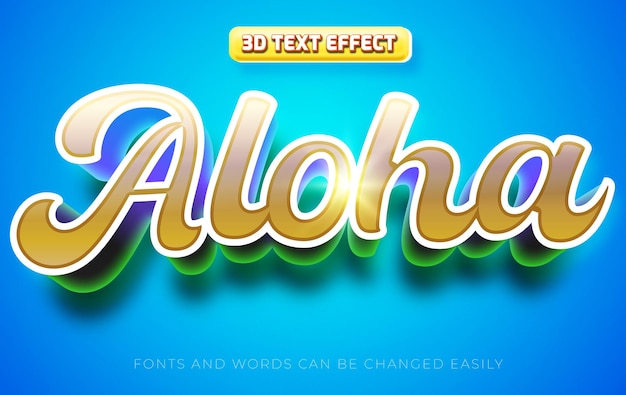 Aloha dorado estilo de efecto de texto 3d editable