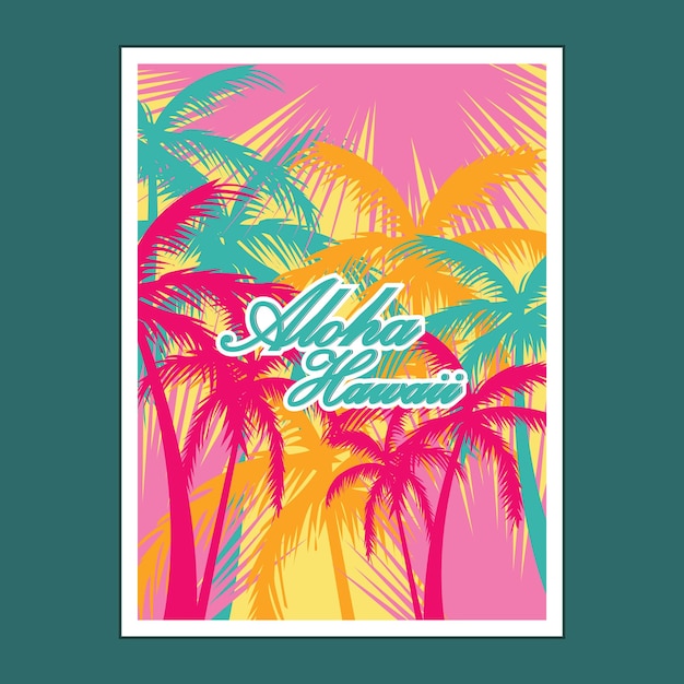 Aloha hawaii verano pasific costa diseño gráfico vector ilustración arte