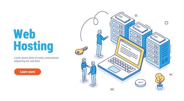 Vector alojamiento web o esquema de servidor isométrico servicio de alojamiento web con concepto de tecnología de seguridad cibernética