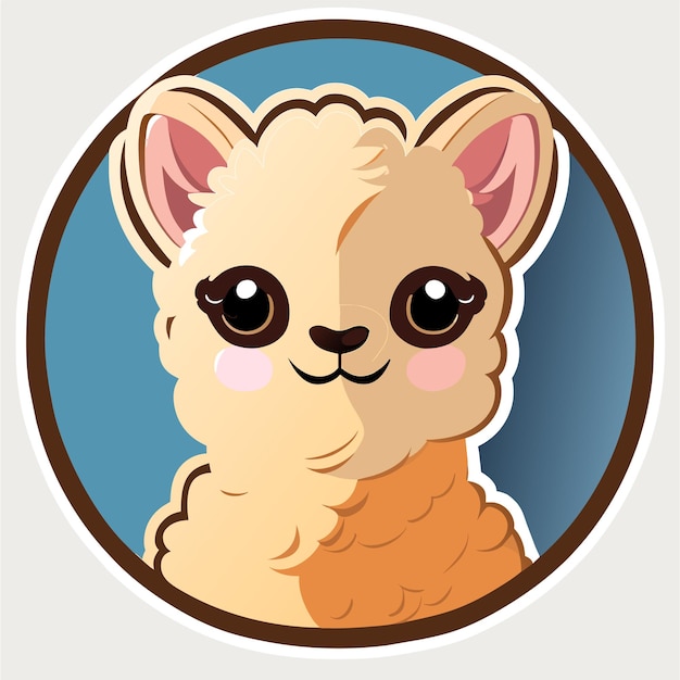 Vector alpaca dibujado a mano plano estiloso adhesivo de dibujos animados icono concepto ilustración aislada