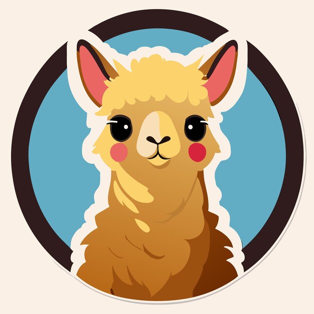 Vector alpaca dibujado a mano plano estiloso adhesivo de dibujos animados icono concepto ilustración aislada