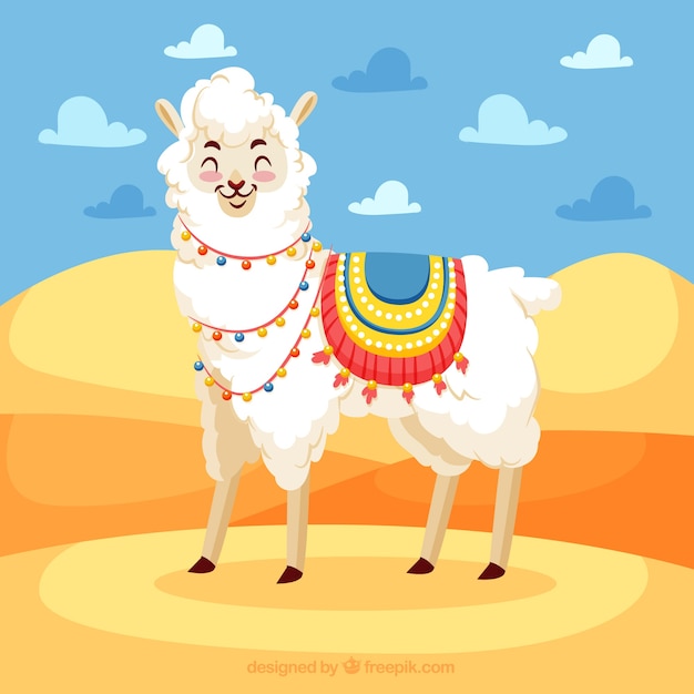 Vector alpaca lindo en paisaje