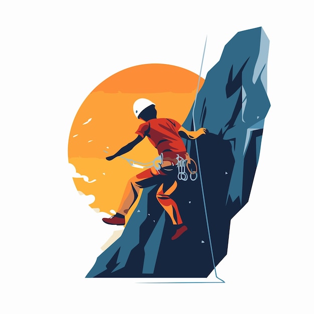 Alpinista masculino escalando un acantilado Ilustración vectorial en estilo plano