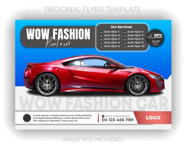 Alquilar un coche y un estandarte de venta de coches para folletos y plantillas de paquetes de publicaciones en las redes sociales
