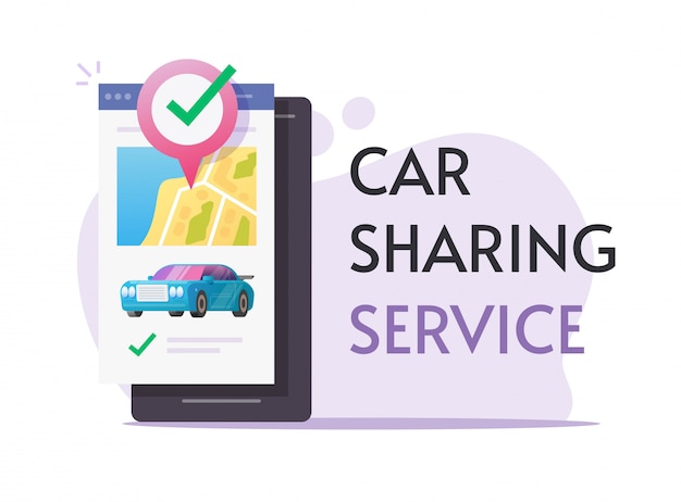 Alquiler de automóviles compartidos a través del servicio de telefonía móvil en línea o club de autos compartidos para alquiler de automóviles con teléfono inteligente