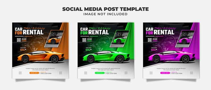 Vector alquiler de coches con descuento especial para volante de publicación en redes sociales y plantilla de banner para promoción