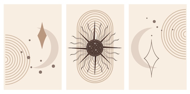 Alquimia esotérica carteles mágicos místicos conjunto Sun moon stars Mascot