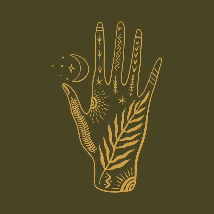 Vector alquimia mágica mano verde herbolario bruja verde ilustración vectorial