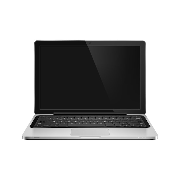 Alta ilustración vectorial realista detallada de la computadora portátil moderna con pantalla en blanco sobre fondo blanco