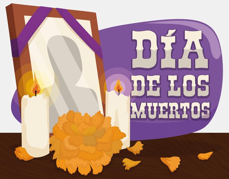 Vector altar con velas y cempasúchil o flor de caléndula para el día de muertos mexicano