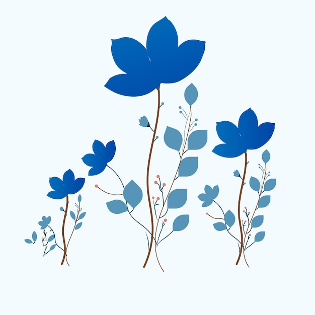 Altas flores azules con tallos y hojas Ilustración