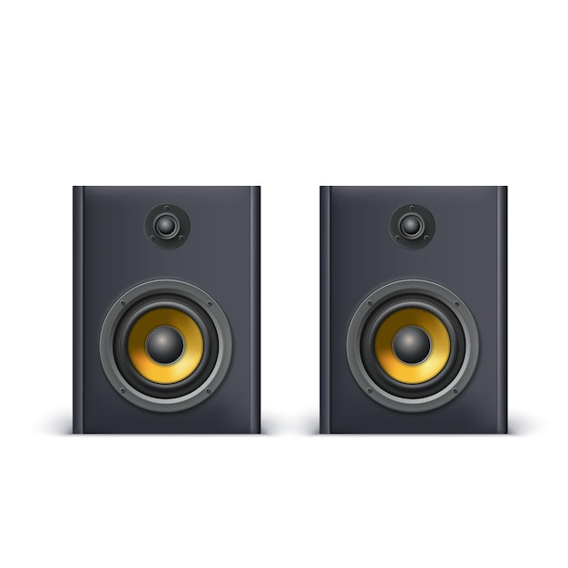 Altavoces sobre fondo blanco.