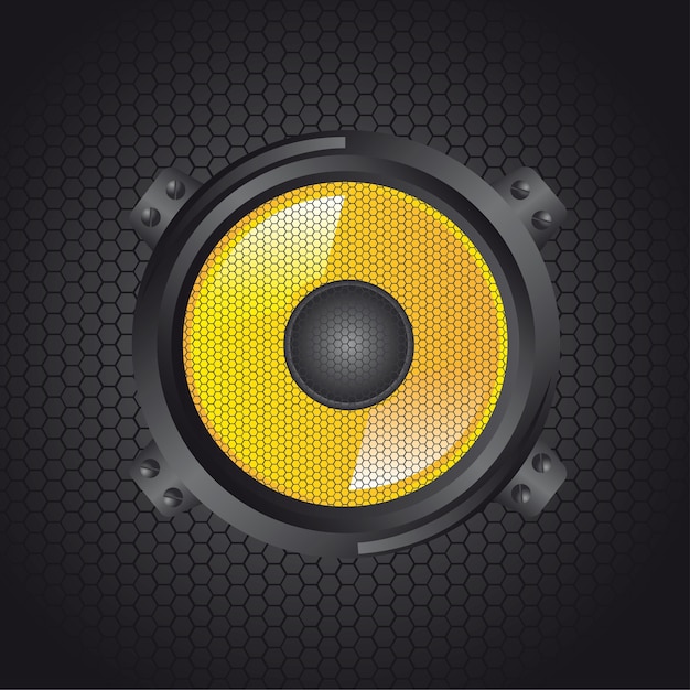 Vector altavoz de audio amarillo sobre fondo gris