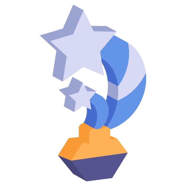 Alto brillo hecho con vidrio estrella y luna abstracción concepto isométrico título de diseño vectorial de honor