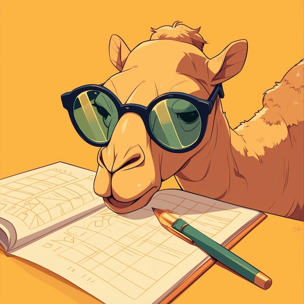 Un alto escritor de camellos al estilo de las caricaturas