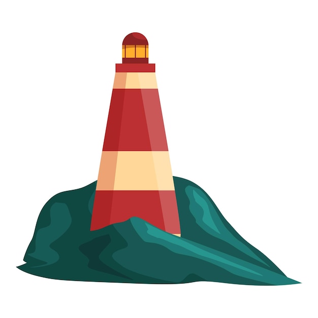 Alto faro rojo y blanco de pie en la formación de roca verde