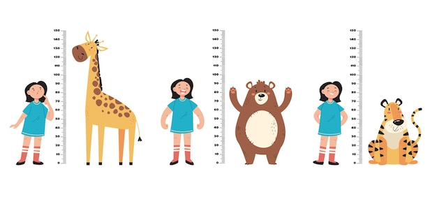 Vector altura niño medida niño alto crecimiento regla niños alto bebé conjunto concepto