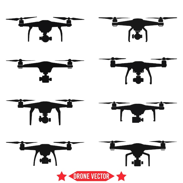 Alturas flotantes siluetas detalladas de drones para creaciones digitales