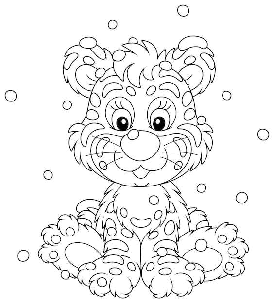 Amable sonriente lindo bebé tigre sentado en la nieve