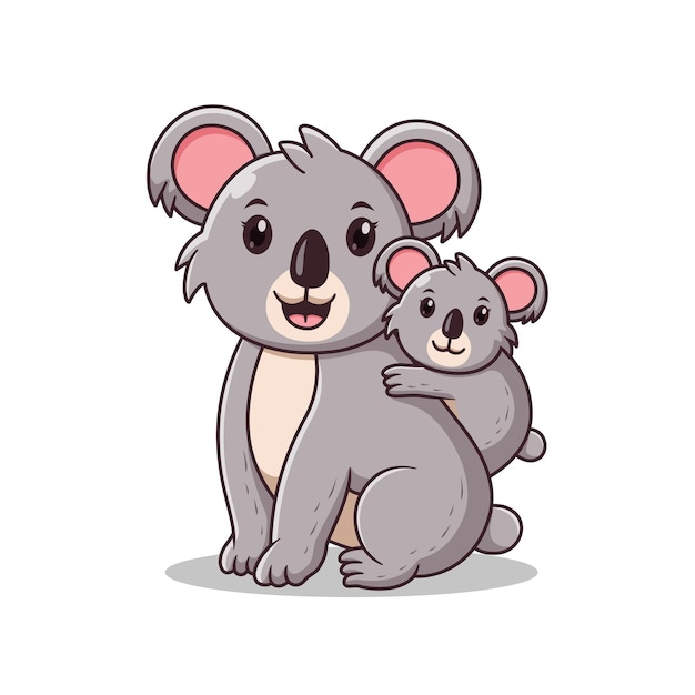 Amando a la madre koala con su bebé. concepto de icono de animales