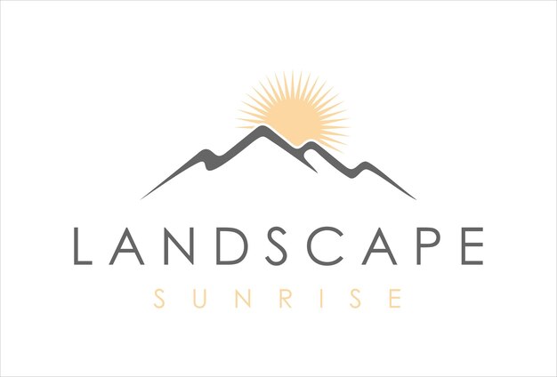 amanecer de montaña, paisaje de montaña, parque al aire libre, aventura deportiva, vector de plantilla de diseño de logotipo