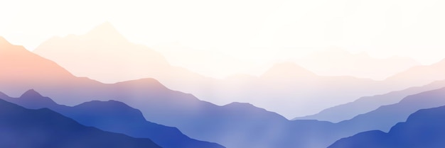 Amanecer en las montañas, cadenas montañosas en la neblina matutina, vista panorámica, ilustración vectorial