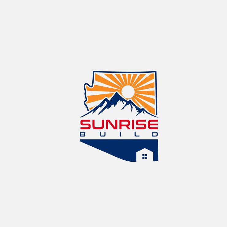 Vector amanecer paisaje y hogar clásico logo montaña moderno