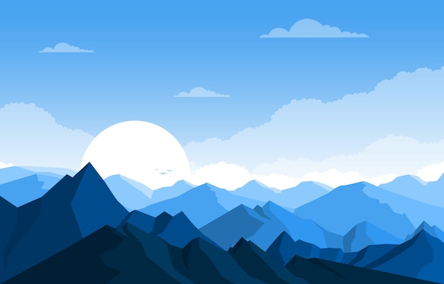 Amanecer Puesta de sol Montaña Bosque Naturaleza salvaje Paisaje Ilustración monocroma