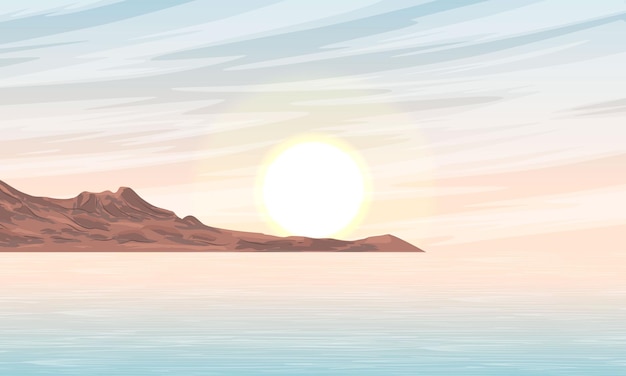 Amanecer sobre el mar paisaje vectorial realista y tranquilo
