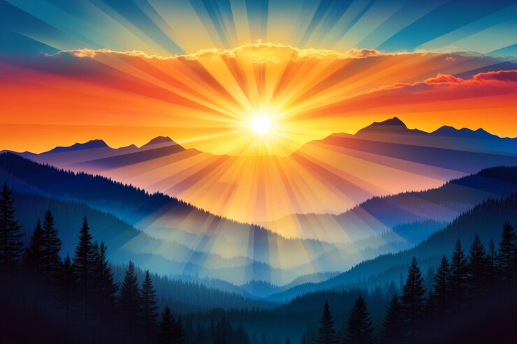 amanecer sobre las montañas con rayos de sol