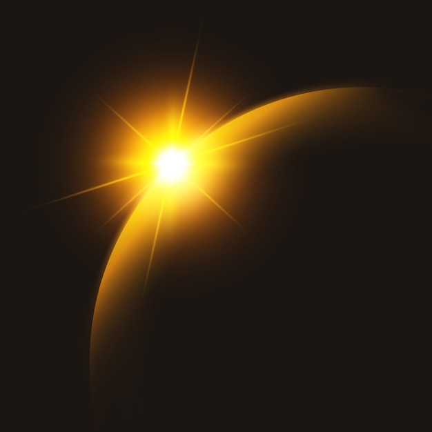 El amanecer sobre el planeta brillante estallido de sol fondo espacial