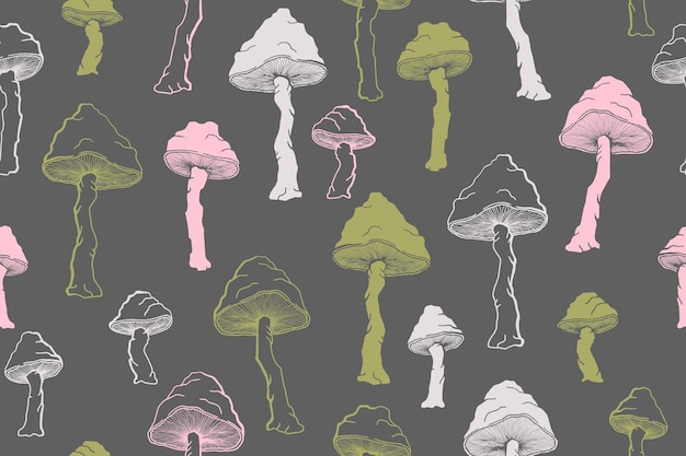 Amanita choky setas no comestibles de patrones sin fisuras vector illustr