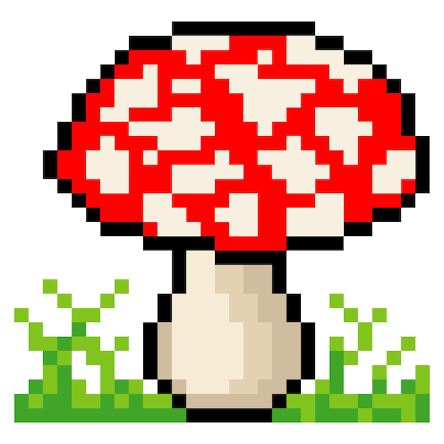 Amanita mushroom pixel art isolated on white background